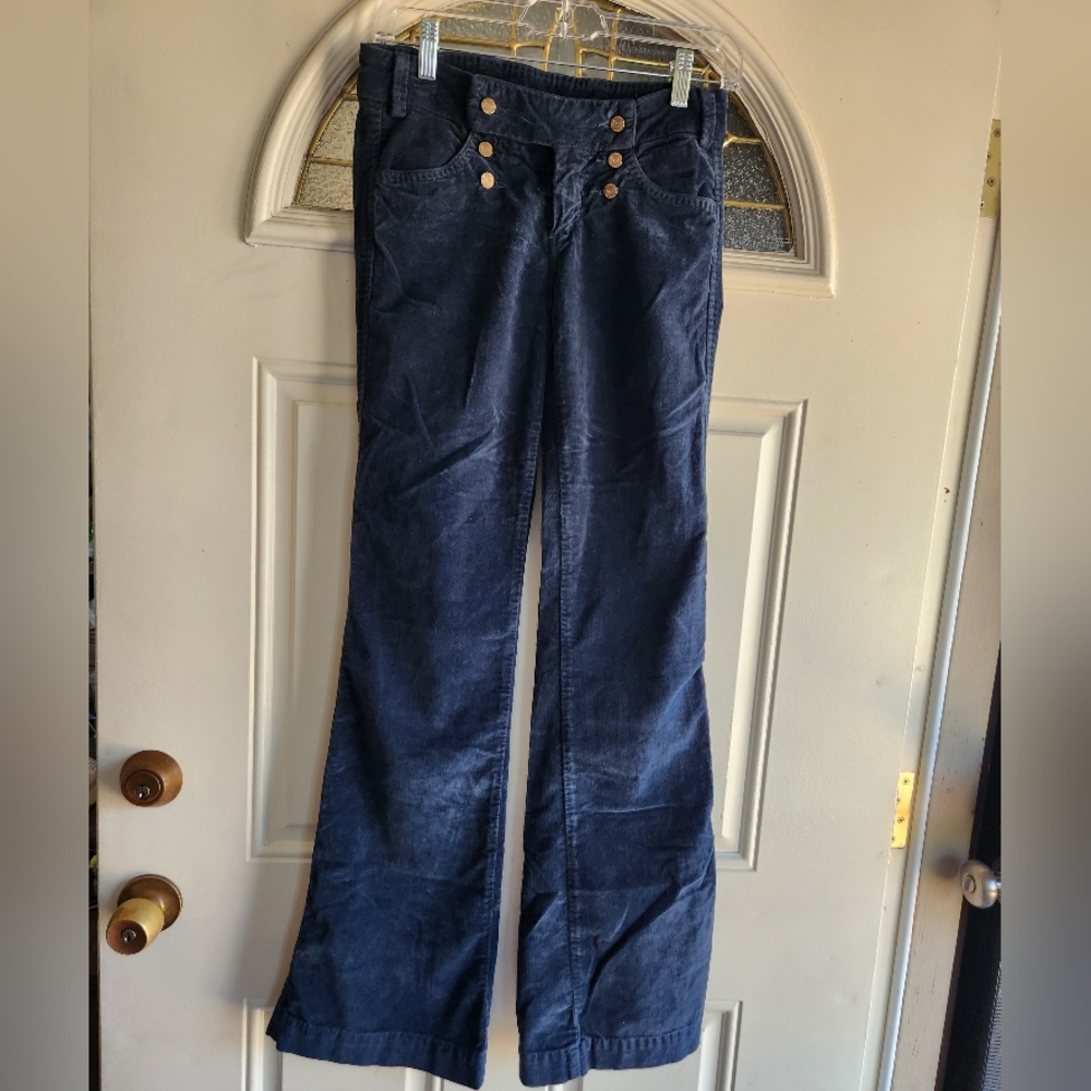 Citizens Of Humanity Womens Blue Corduroy Flare Pant Sz 25 Button Detail Pockets